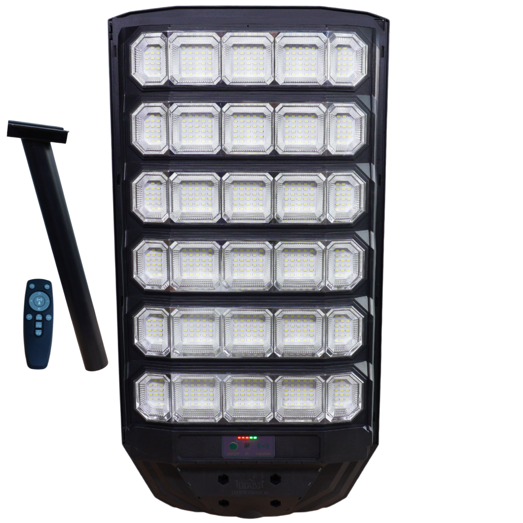 Lampa Solara Stradala Polaris Innova 1600W – LED 120 000 lm, Senzor Lumina/Miscare si Telecomanda, IP66 & Suport Prindere+Cadou Surpriza