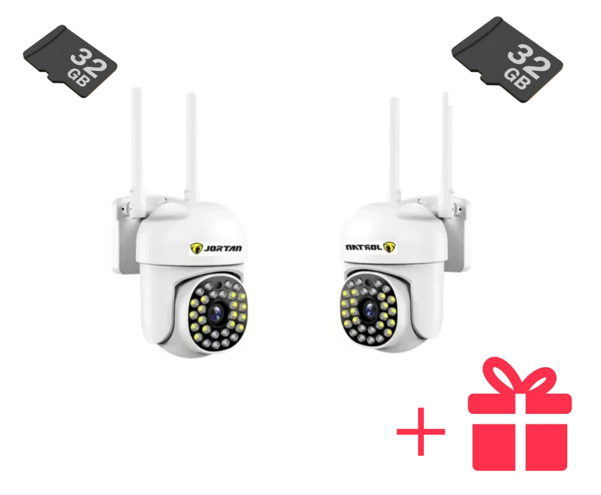 2 x Cameră de Supraveghere Jortan WiFi HD cu Viziune Infraroșu și Protecție Avansată IP66 + Cadou Surpriza