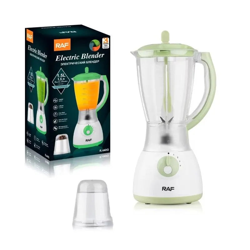 Blender electric 2 in 1, RAF, 1.5l Capacitate, 1000W Putere, 4 Trepte de Viteza, Alb-Verd