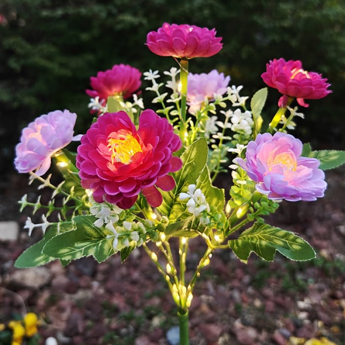 Set 2 Lampi Solare Decorative Bujori Roz M374-2, 60cm cu panou solar integrat – iluminat ambiental gradina