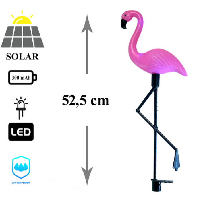 Set 3 x Figurine Flamingo Solare pentru Grădină cu LED-uri, Panou Solar și Senzor de Lumină, Rezistente la Intemperii