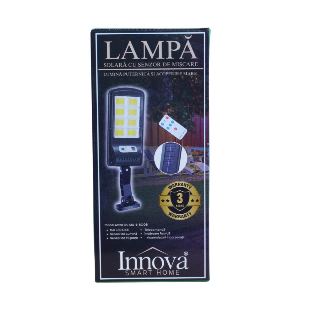 Black Friday - Set 4x Lampi Solare Stradale LED Astro by Innova, 160 LED COB, Senzor, Telecomandă, IP66, Cadou + Garanție 3 Ani