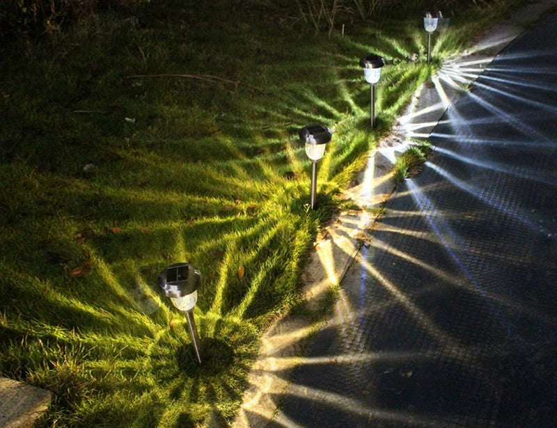 Set de 4 Lămpi Solare Decorative din Sticlă și Inox Proiectie Soare– Iluminare Caldă și Elegantă pentru Grădină