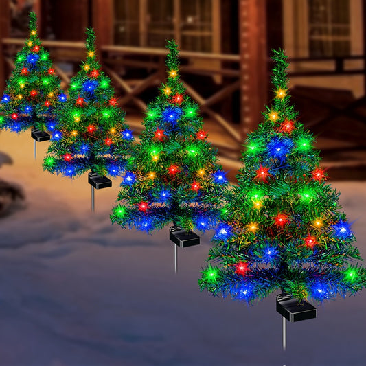Set 2 x Brad Decorativ Solar cu Lumini LED Multicolore – Functionare Automata Zi/Noapte pentru Decor de Craciun Exterior