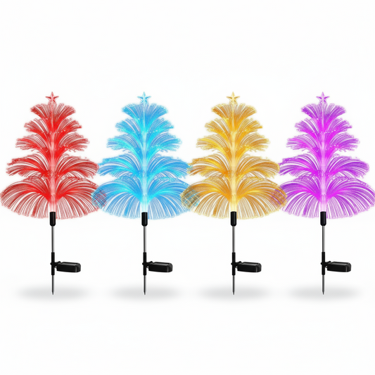 Set 4 Lampi Solare Fountain cu Fibra Optica – Iluminare Multicolora pentru Decor de Craciun Exterior