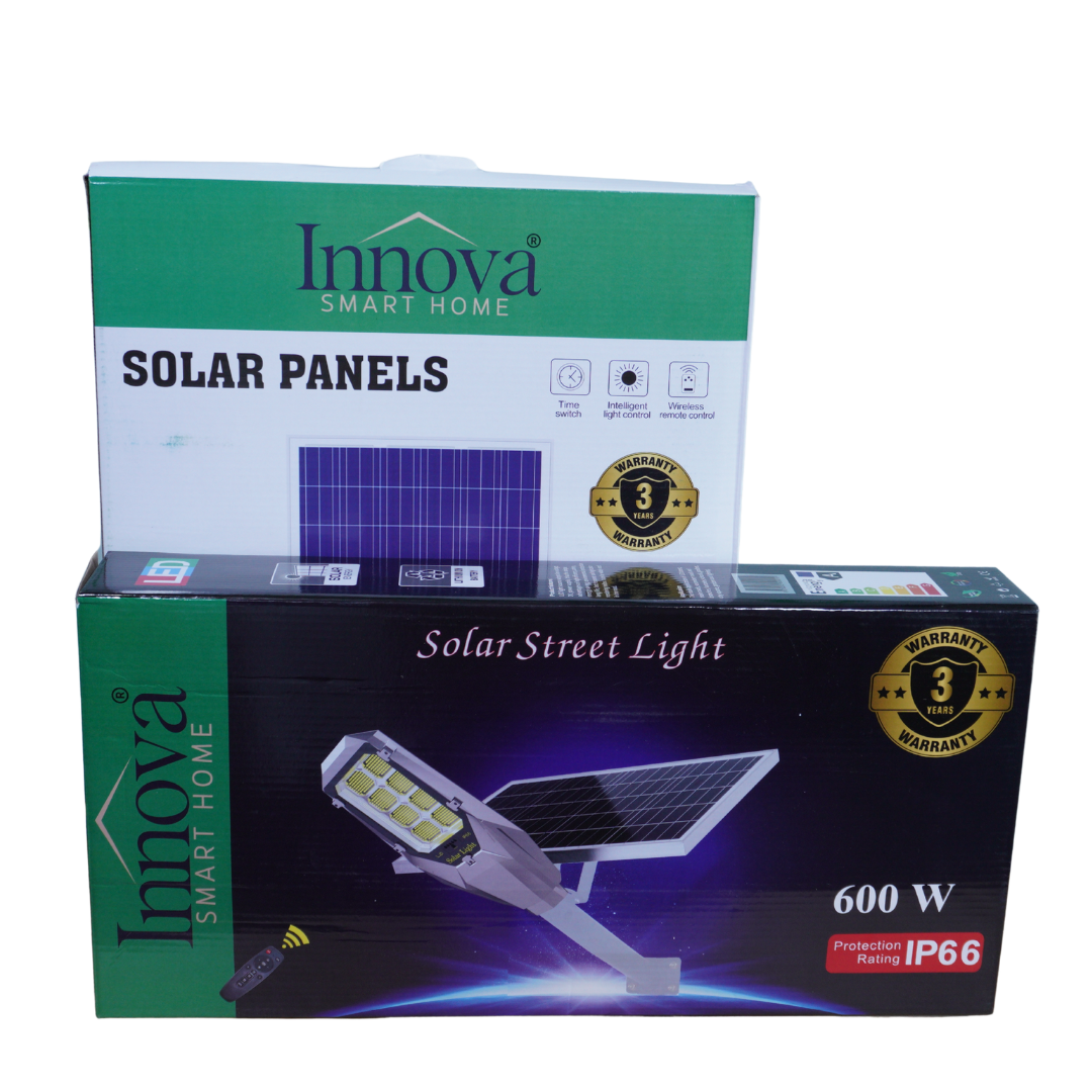 Lampa solara Aurum by Innova 600W cu panou separat, IP66, telecomanda si kit complet de instalare + Cadou Surpriza