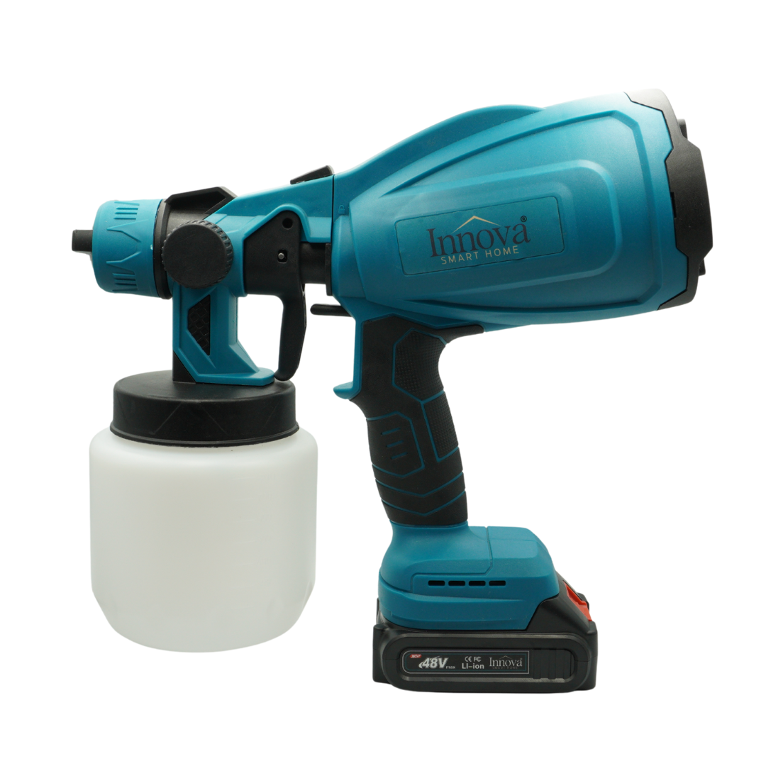Pistol de Vopsit Electric Innova cu 2 Acumulatori 48V, Fără Fir, Motor Fără Perii, 800 ml, Putere 210W, Reglaj Flux și Atomizare Fină+Cadou Surpriza