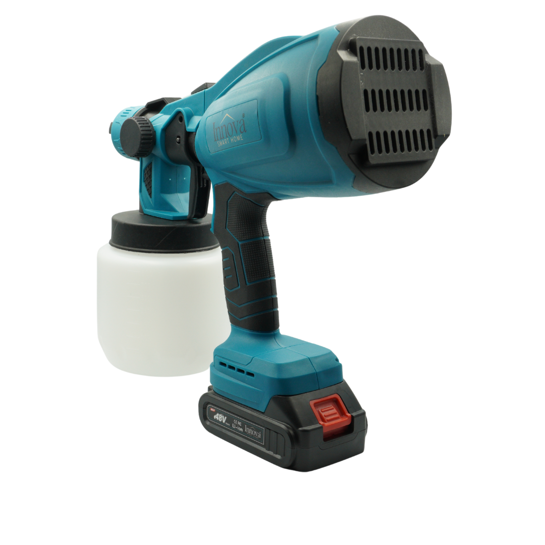 Pistol de Vopsit Electric Innova cu 2 Acumulatori 48V, Fără Fir, Motor Fără Perii, 800 ml, Putere 210W, Reglaj Flux și Atomizare Fină+Cadou Surpriza