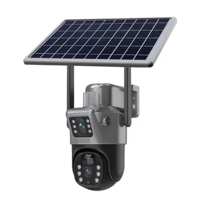 Cameră de Supraveghere Duală cu Panou Solar, 6 mp, 4G SIM, Senzor de Mișcare, Lentile Duble  + card 64GB