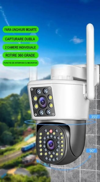 Camera de Supraveghere Duală Jortan 8293, 6MP,  WiFi sau Cablu, Ip66 , 44Led + cadou card 32gb