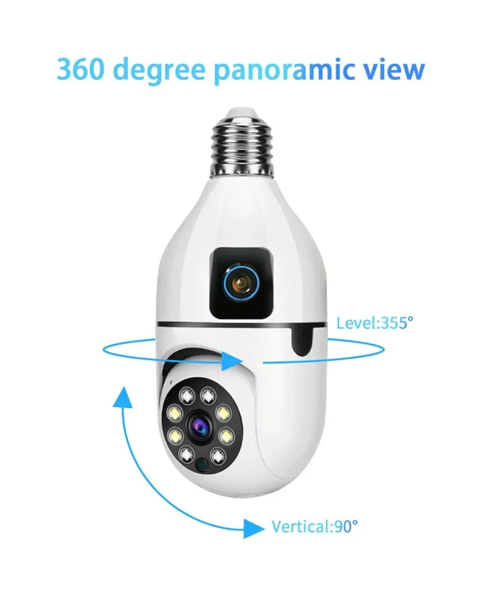Jortan JTZ-9696PROB: Cameră Supraveghere Duală Tip Bec, HD, WiFi, Vedere 360° Full Color + CADOU SURPRIZA