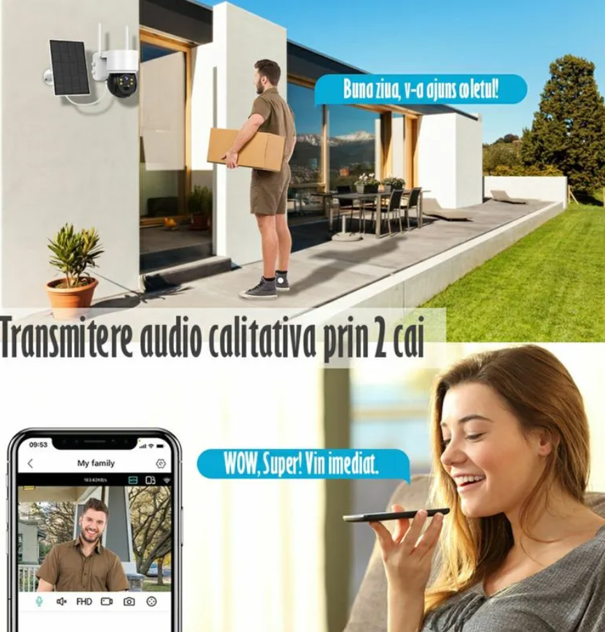 Cameră de Supraveghere Jortan Premium cu Panou Solar, 4 MP, WiFi, Senzor de Mișcare, Vedere Nocturnă cu Infraroșu, Rotativă la 360° și Rezistență IP66