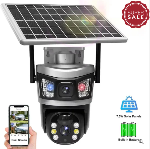 Set 2x Camera Dubla 4G Dasgut – cu Incarcare Solara, 6MP, Senzor de Miscare, Rotire 360° + 2x Card 64gb CADOU