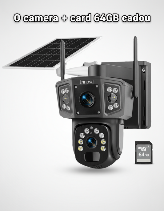 Black Friday - Camera Supraveghere Solara Dubla INNOVA WIFI , 6MP , Full HD, PTZ 360°, baterie 12000mAh, + 1 card 64gb Cadou , 3 ani garantie