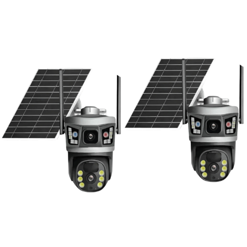 Set 2x Camera Dubla 4G Dasgut – cu Incarcare Solara, 6MP, Senzor de Miscare, Rotire 360° + 2x Card 64gb CADOU