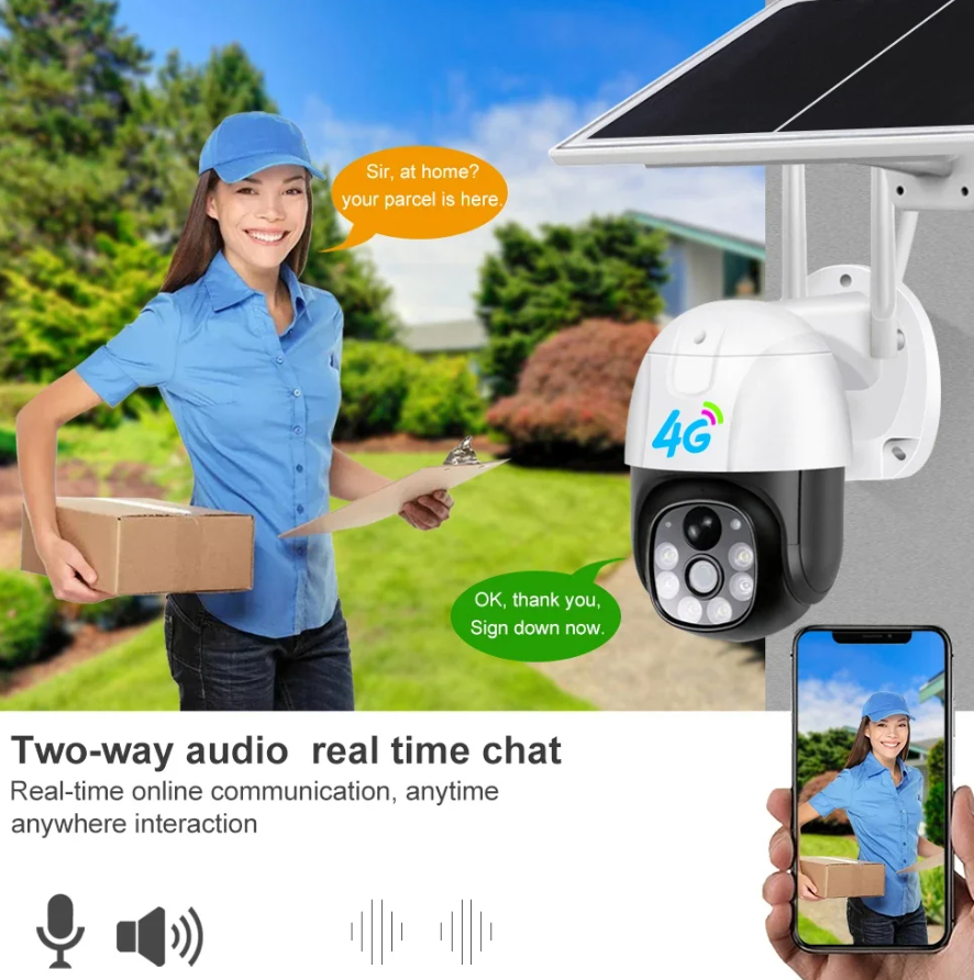 Cameră de Supraveghere Solară 4G cu Cartelă SIM, 3MP Viziune Nocturnă Infraroșu, V380 Pro, IP66