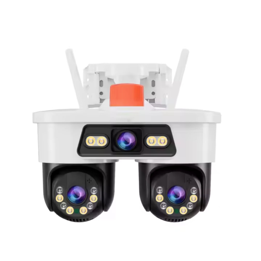 Cameră Supraveghere WiFi Jortan 9MP, 3 Lentile, Dual Head, PTZ 355°, Night Vision Color, IP66, Audio Bidirecțional, Yoosee App
