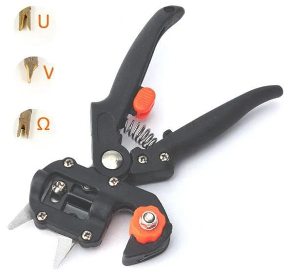 Cleste profesional de altoit cu 3 cutite U V Omega + 1  banda pentru altoit biodegradabila