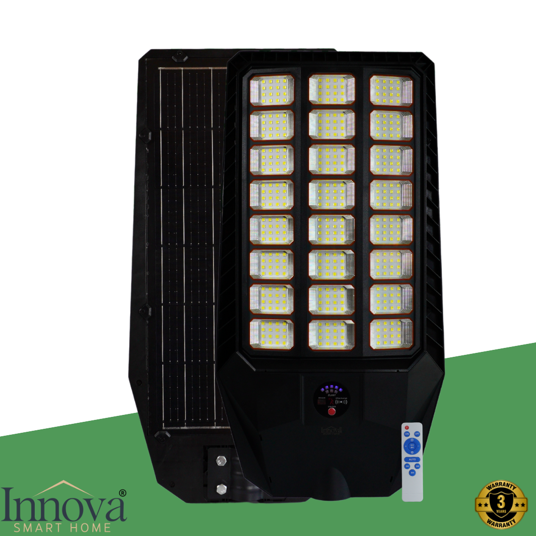 Lampa Solara Stradala 600W Innova Smart Home Genesis, senzor miscare si lumina, IP66, telecomanda, kit instalare inclus, 3 ani garantie