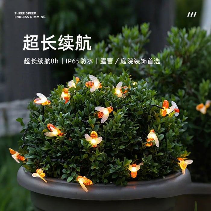 Set 2x Instalatie Solara Decorativa Albine cu LED M365-6, 50 Albine Luminoase, Lumina Cald