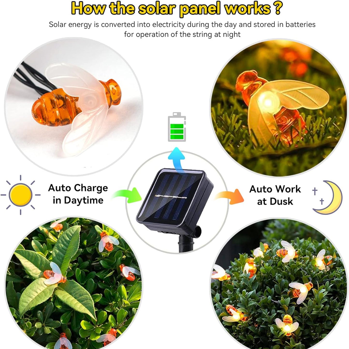Set 2x Instalatie Solara Decorativa Albine cu LED – 50 Albine Luminoase M375-6, Lumina Cald