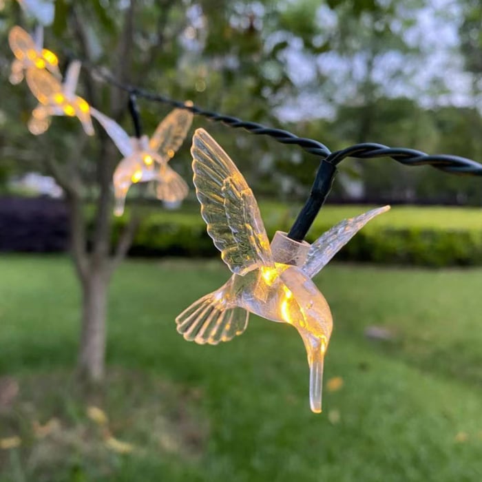 Set 2x Instalatie Solara Decorativa PASARI cu LED M375-7, 20 Pasari Luminoase, Lumina RECE