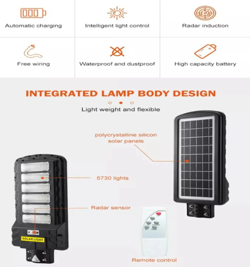 Lampa Solară Jortan STREET, 500W, cu Senzor de Mișcare și Telecomandă + Suport metalic