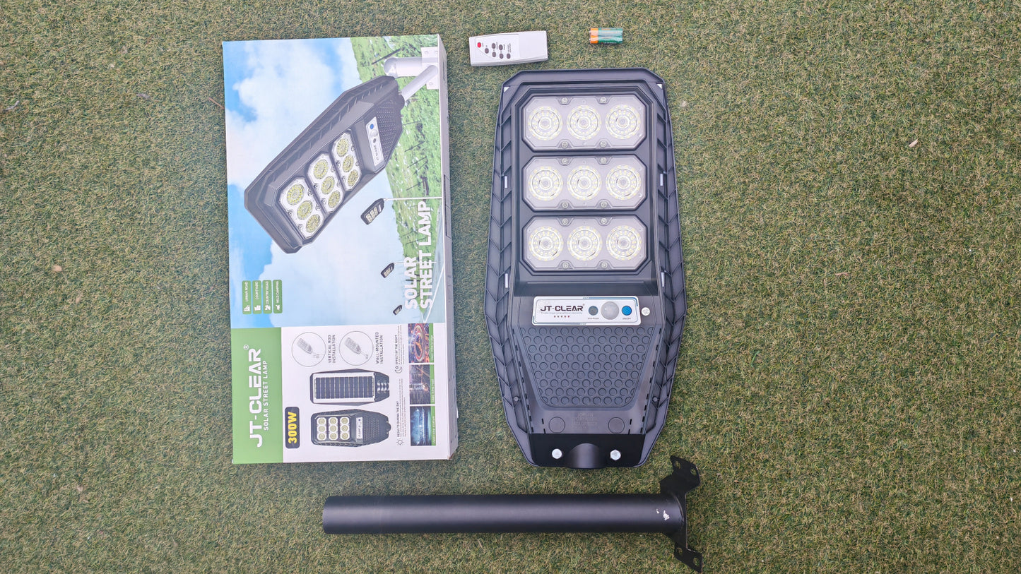 Lampa Solara JT-Clear 300W, Senzor de Miscare +  Suport, Telecomanda