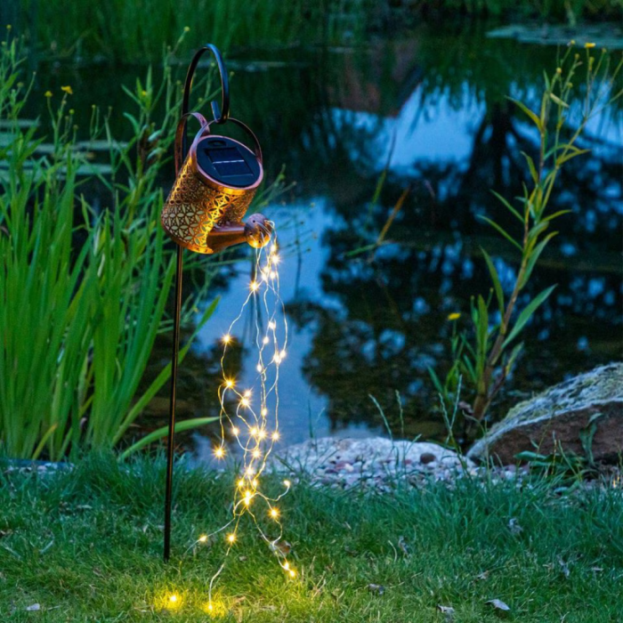 Lampă Solară LED Tip Stropitoare cu Stele, Fier Forjat, Design Retro, Proiecție Lumină Caldă, IP65, 80 cm