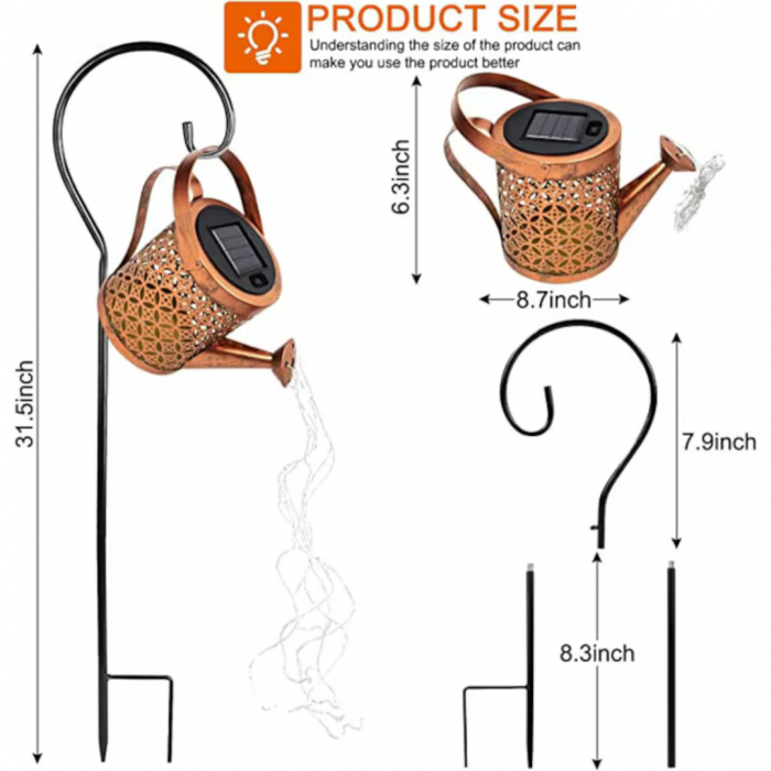 Lampă Solară LED Tip Stropitoare cu Stele, Fier Forjat, Design Retro, Proiecție Lumină Caldă, IP65, 80 cm