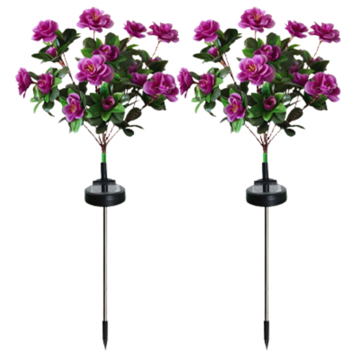 Lampa Solară Set 2 x Trandafiri Roz cu 7 Flori LED M373-8, Decor Floral de Gradina, IP66, 60cm, Iluminare Calda