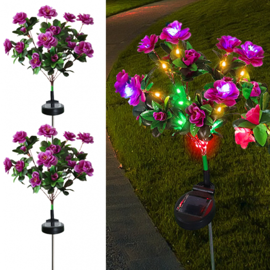 Lampa Solară Set 2 x Trandafiri Roz cu 7 Flori LED M373-8, Decor Floral de Gradina, IP66, 60cm, Iluminare Calda