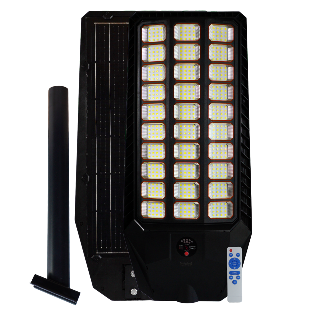 Lampa Solara Stradala Innova Smart Home Genesis 1400W cu Senzor de Miscare si Telecomanda, IP66, Panou Solar Rapid, Kit Instalare Inclus+Cadou Surpriza