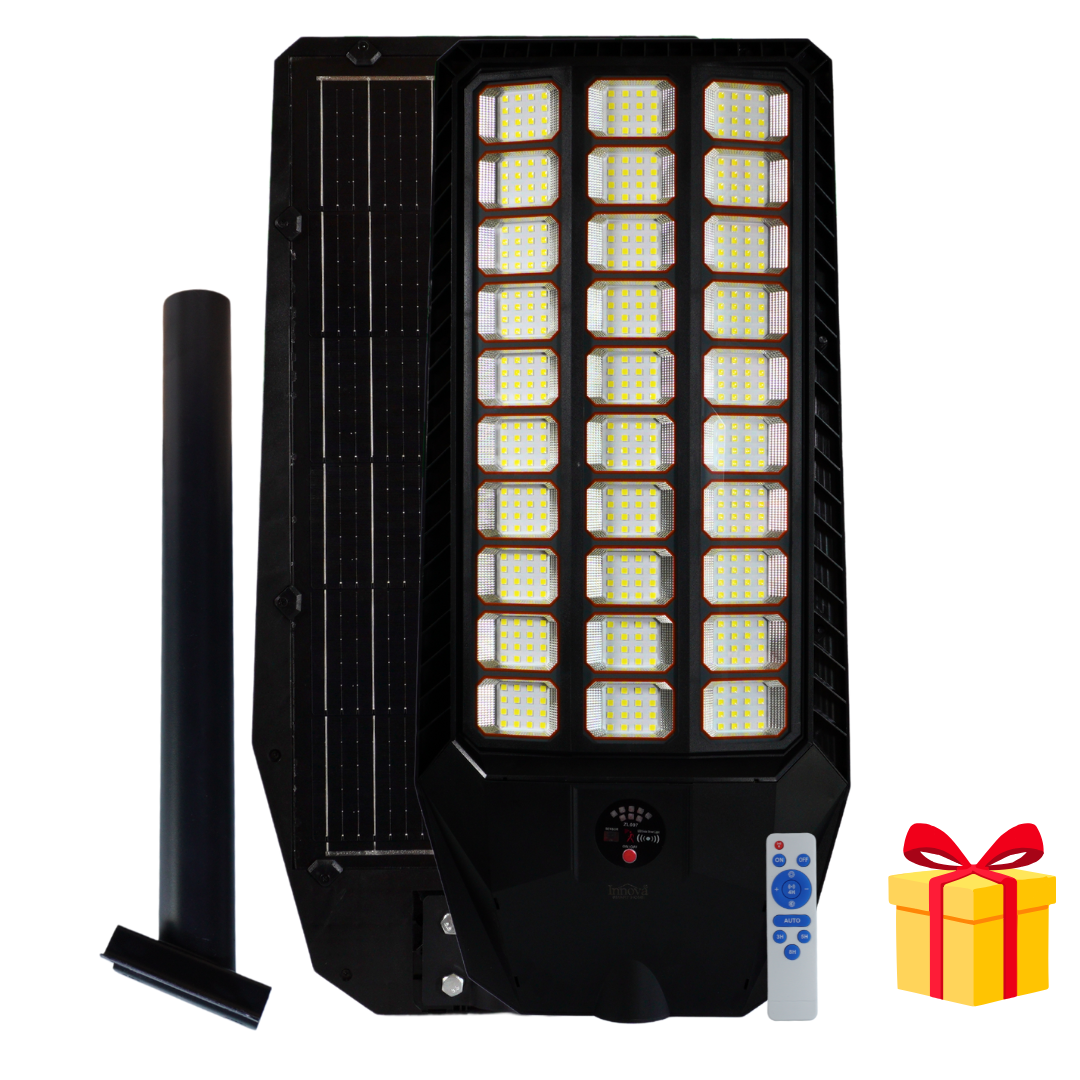 Lampa Solara Stradala Innova Smart Home Genesis 1400W cu Senzor de Miscare si Telecomanda, IP66, Panou Solar Rapid, Kit Instalare Inclus+Cadou Surpriza