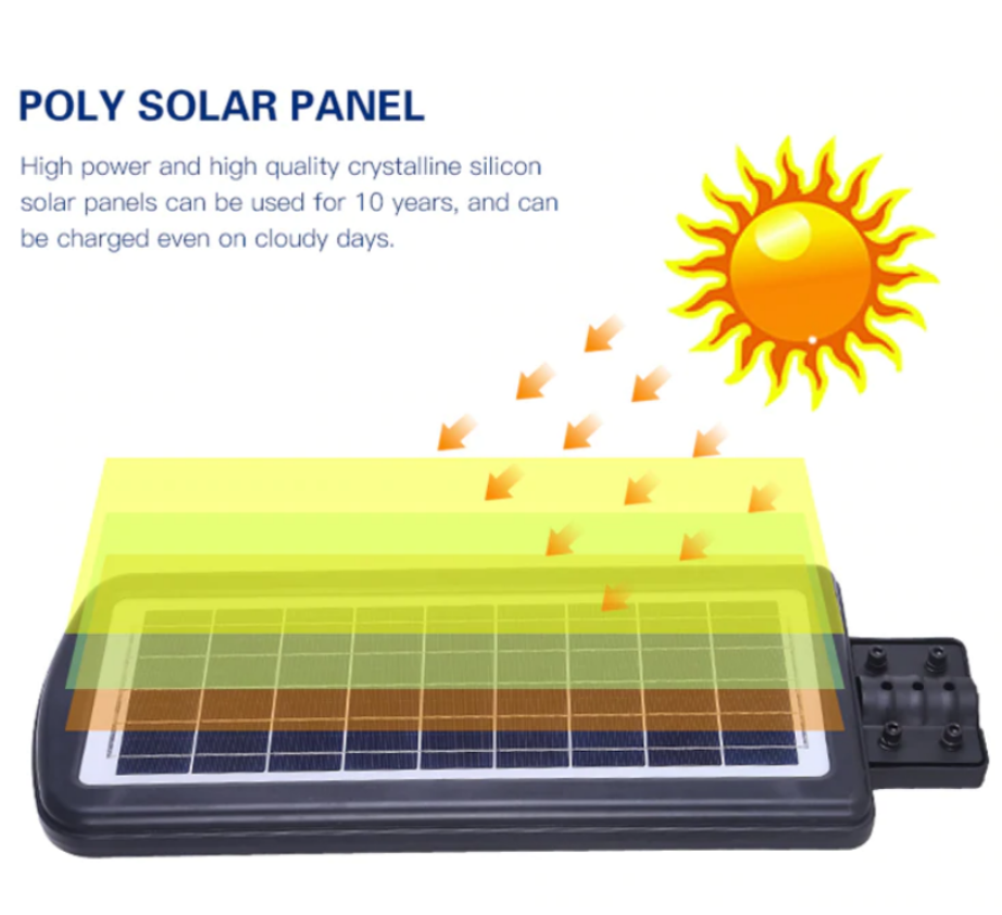 Lumină Stradală Solară Jortan cu Senzor de Mișcare, 200W, IP66, 6500K, Telecomandă și Suport Metalic