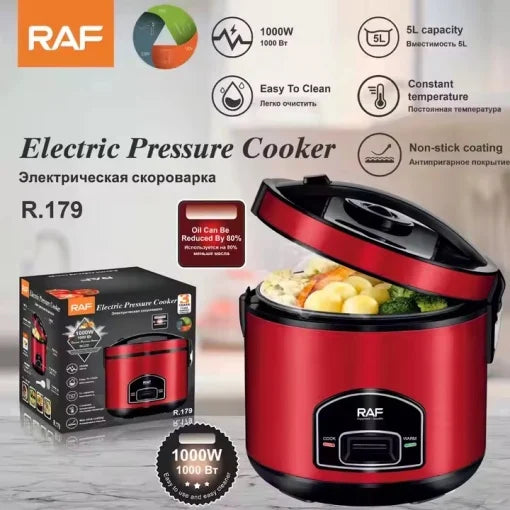 Oala electrica pentru gatit cu aburi, RAF R179, 1000 W, capacitate 5 L, 26x27 cm, rosu