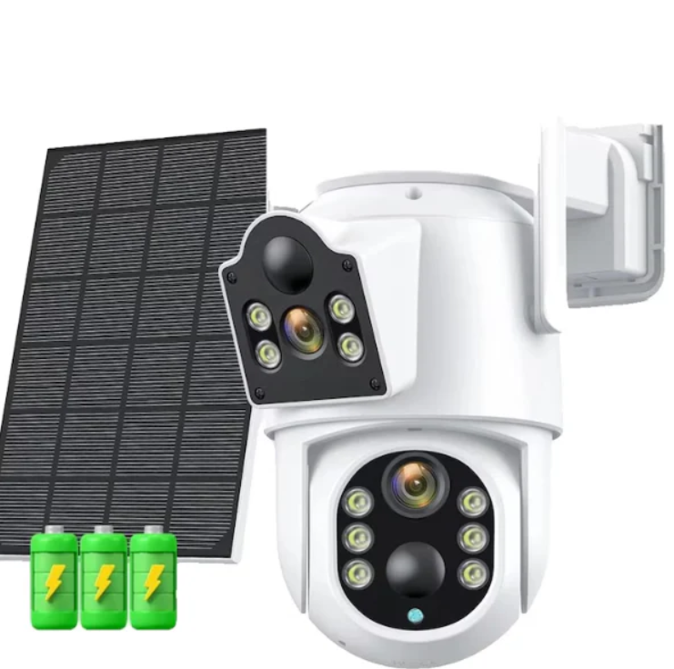 %BLACK FRIDAY% 2 xCamera de Supraveghere Dublă cu Panou Solar Jortan – Lentile Fixe și Mobile, 4K, WiFi, +CADOU SURPRIZA