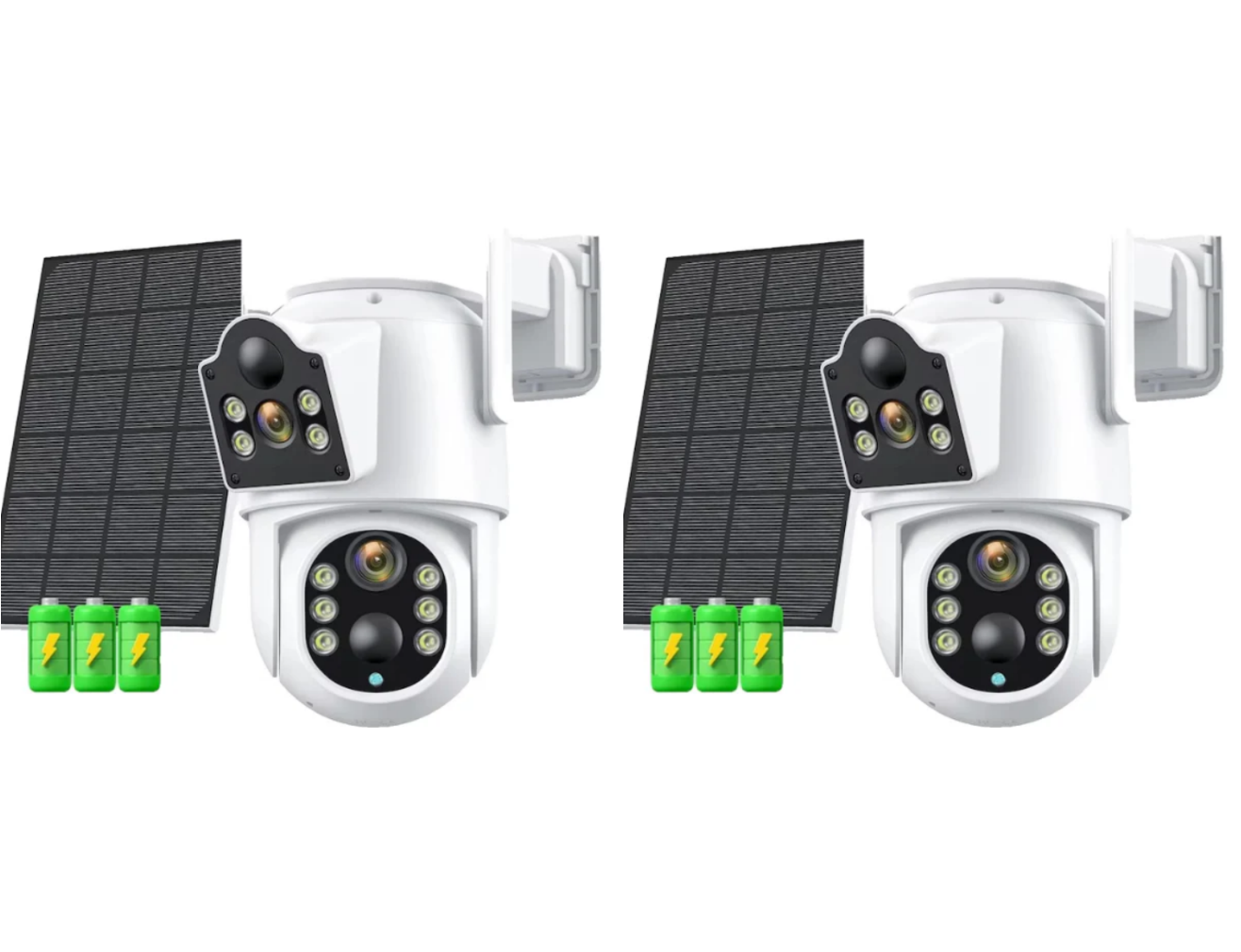 Pachet 2 xCamera de Supraveghere Dublă cu Panou Solar Jortan – Lentile Fixe și Mobile, 4K, WiFi, Viziune Nocturnă cu Infraroșu, Ideală pentru Exterior