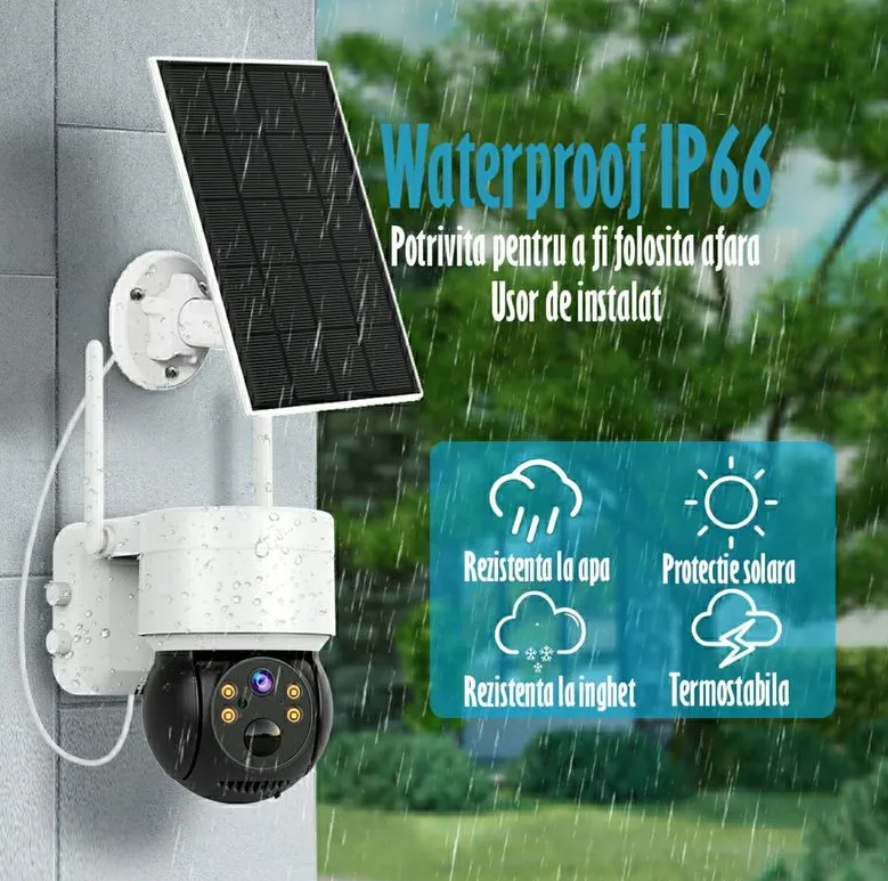 Pachet 2 x Cameră de Supraveghere Jortan Premium cu Panou Solar, 4 MP, WiFi, Senzor de Mișcare, Vedere Nocturnă cu Infraroșu, Rotativă la 360° și Rezistență IP66