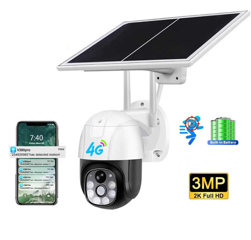 Pachet 2 xCameră de Supraveghere Solară 4G cu Cartelă SIM, 3MP, Viziune Nocturnă Infraroșu, V380 Pro, IP66