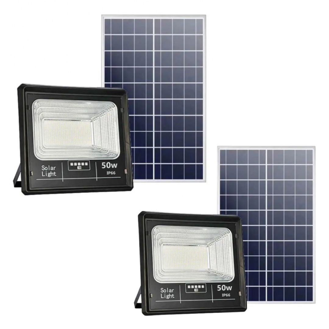 Pachet 2 x Proiector Solar Jortan 50W , IP66 , Indicator Baterie , Telecomanda , 6500k + cadou surpriza