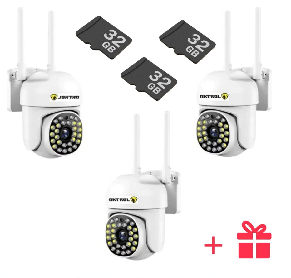 Pachet 3 x Cameră de Supraveghere Jortan WiFi HD + cadou SURPRIZA cu Viziune Infraroșu și Protecție Avansată IP66