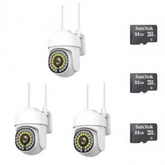 Black Friday - Pachet 3 x Cameră de Supraveghere Smart WIFI, 36 LED-uri, HD, IP66 + 3 Carduri Incluse+CADOU SURPRIZA