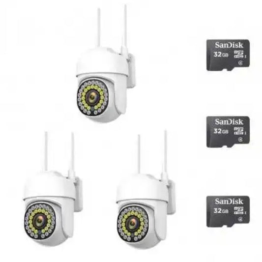 Black Friday - Pachet 3 x Cameră de Supraveghere Smart WIFI, 36 LED-uri, HD, IP66 + 3 Carduri Incluse+CADOU SURPRIZA