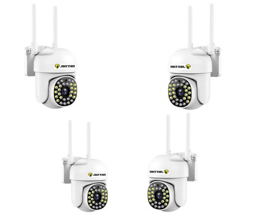 Pachet 4 x Cameră de Supraveghere Jortan 8161QJ, 28 LED-uri, WiFi, HD + Cadou Surpriza Viziune Nocturnă cu Infraroșu și Protecție IP66, Transmisie Live pe Telefon