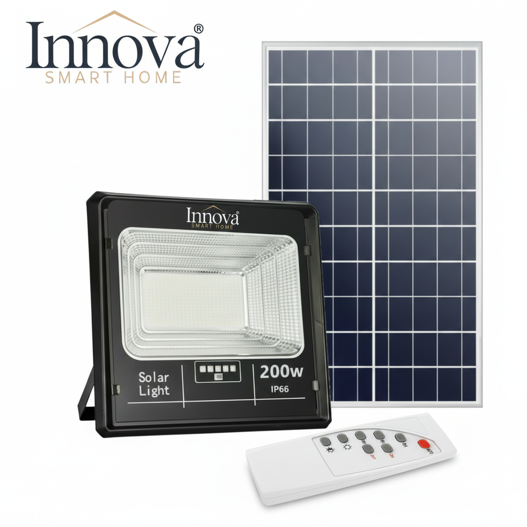 Set 4 x Proiector LED INNOVA 200W Cu Panou Solar si telecomanda, IP66 + Cadou Surpriza