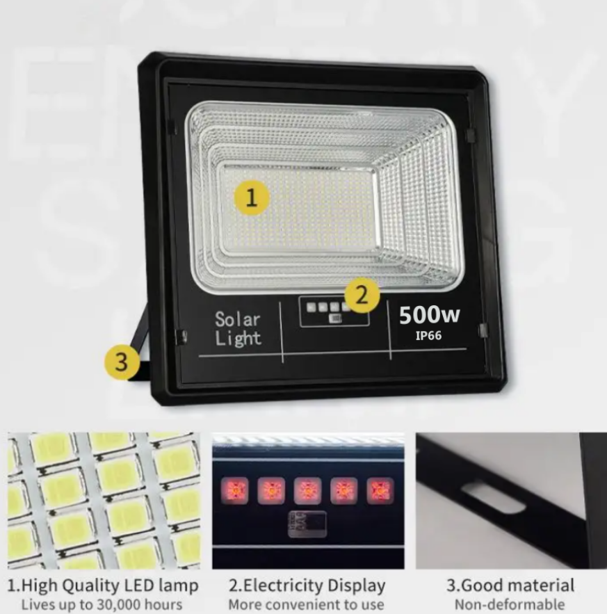 Proiector LED Jortan cu Panou Solar de 500W și Telecomandă, Indicator de Baterie, IP66 + CADOU SURPRIZA