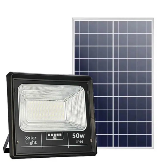 Black Friday - Proiector Solar Jortan 50W , IP66 , Indicator Batarie , Telecomanda , 6500k