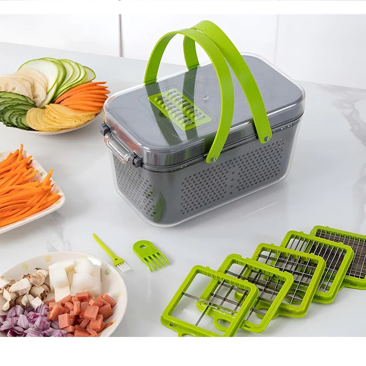 Razatoare Multifuctionala, Legume Si Fructe, 22 De Accesorii, Manuala, Lame Din Otel Inoxidabil, Feliere, Radere, Taietor, Gri Verde