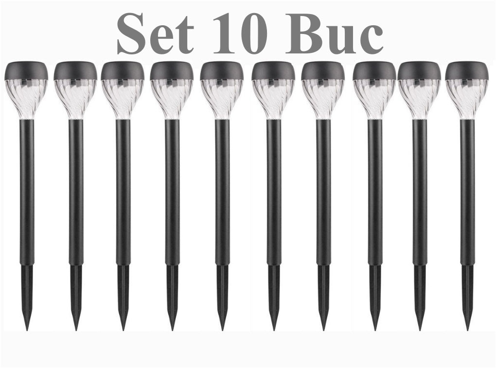 Set 10 Lămpi Solare pentru Grădină, Tip Țăruș, IP 44, 32 cm, Alb Cald / Alb Rece